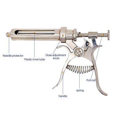 Seringa Animal Veterinária Cabra Porco Vaca Injeção Contínua Revolver Aço Inoxidável Pistola de Vacinação Automática 10/20/30/50ml