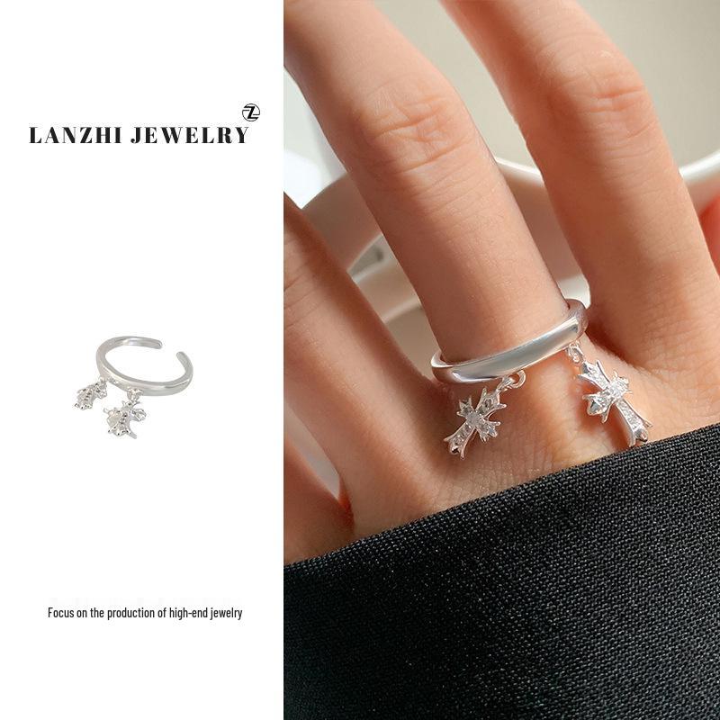 Lan Zhi Micro-Paved Cross Jewelry Open Ring - Non-fading Light Luxury 925 Sterling Silver