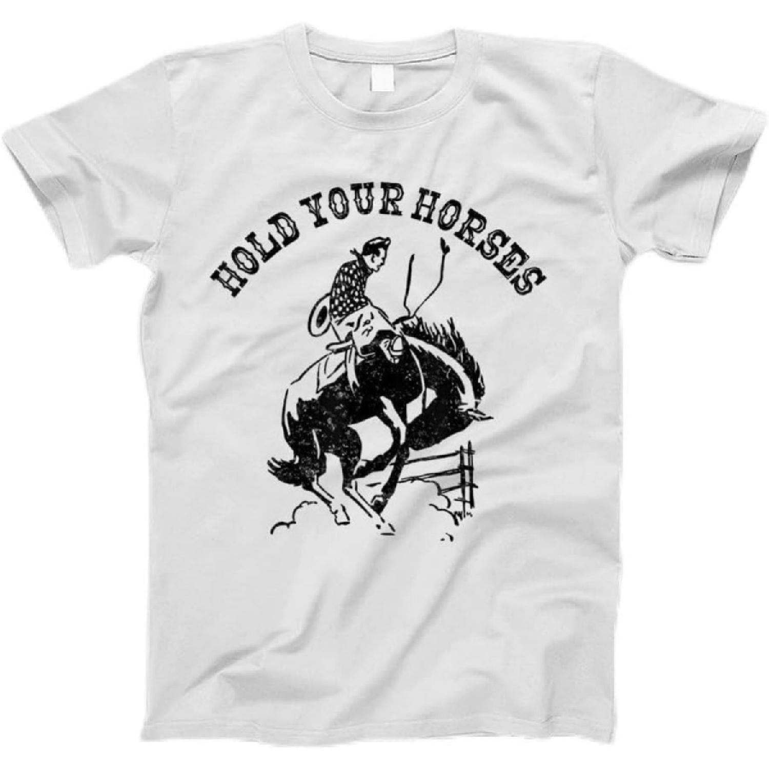 Hold Your Horses Funny Vintage Cowboy Rodeo Pun T-Shirt T-Shirt, Tanktop, Long Sleeve, Sweatshirt, Hoodie for Men, Women, Kids XXXXXL белый