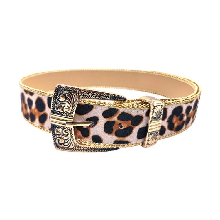 Fashion Leopard Pattern Belt Popular Waistbelt for Women Decorative Pants Belt Cool Engraved Buckle Belt Waist Accessory