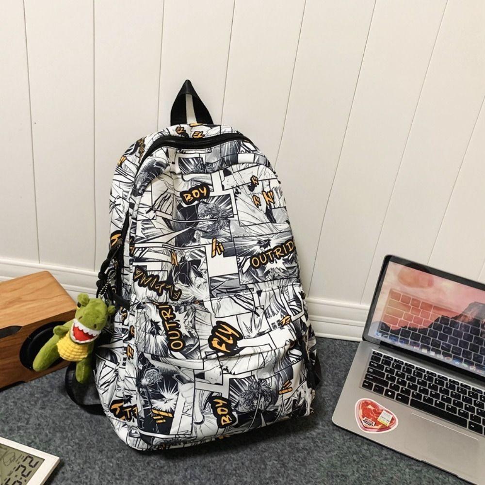 

Laptop Backpack Graffiti School Bag Nylon Cartoon Print Bag Large Capacity Backpack Teenage Style 3