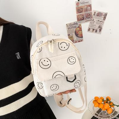 Mini Backpack Cute Smiley Face Versatile Small Cosmetic Bag Corduroy Student Schoolbag
