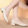 Soft Sole Single Shoes One-Button Thick Heel Round Toe Work Shoes Women's Black Work Shoes Women's Leather Shoes Comfortable