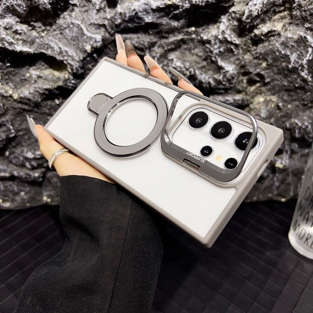 Samsung S25U High Transparency Acrylic Double Bracket Suitable for Samsung S25 Hollow Lens Bracket Magnetic Suction Mobile Phone Case S24