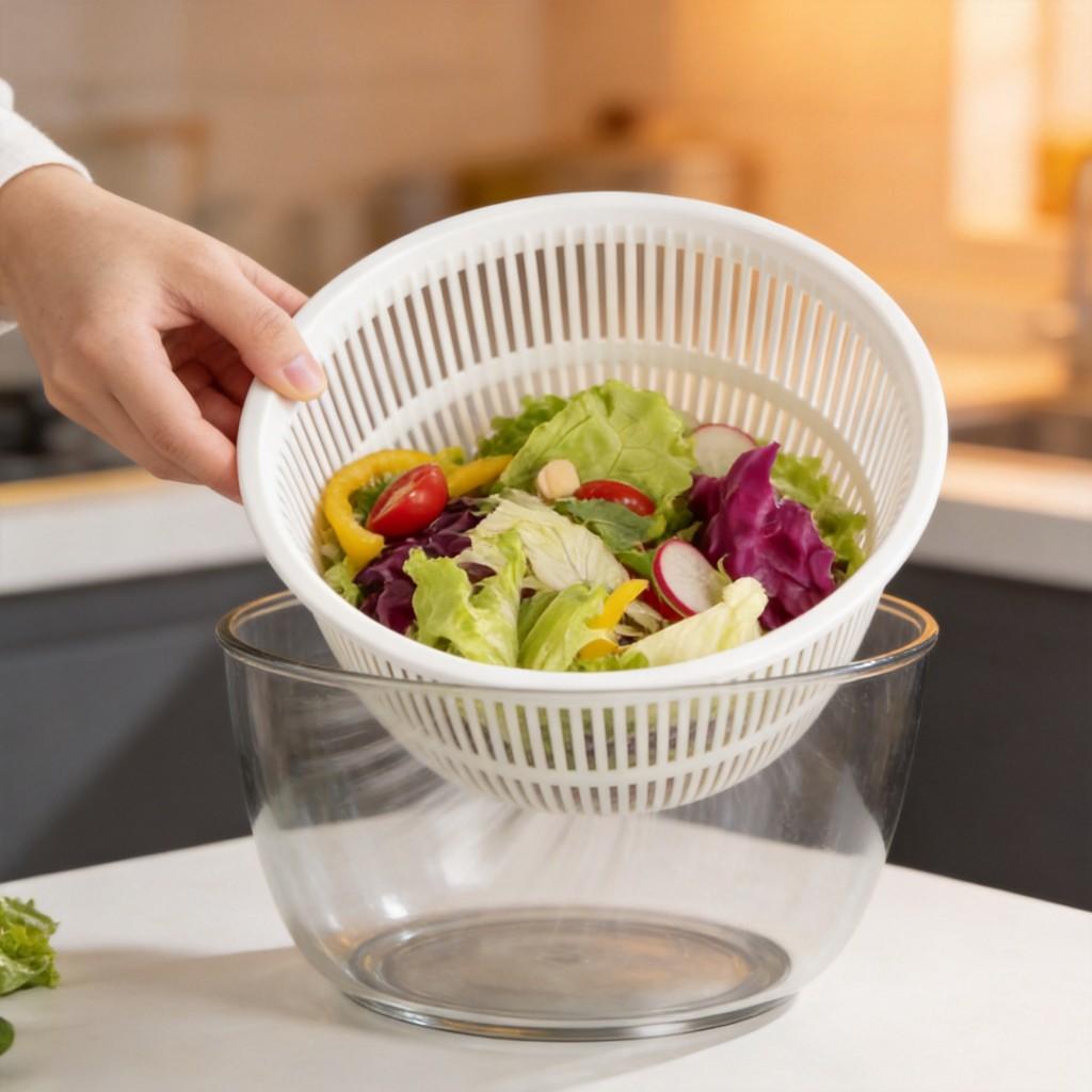 Multi Function Salad Spinner Basket With Manual Rotation For Fresh Fruit And Vegetable Washing
