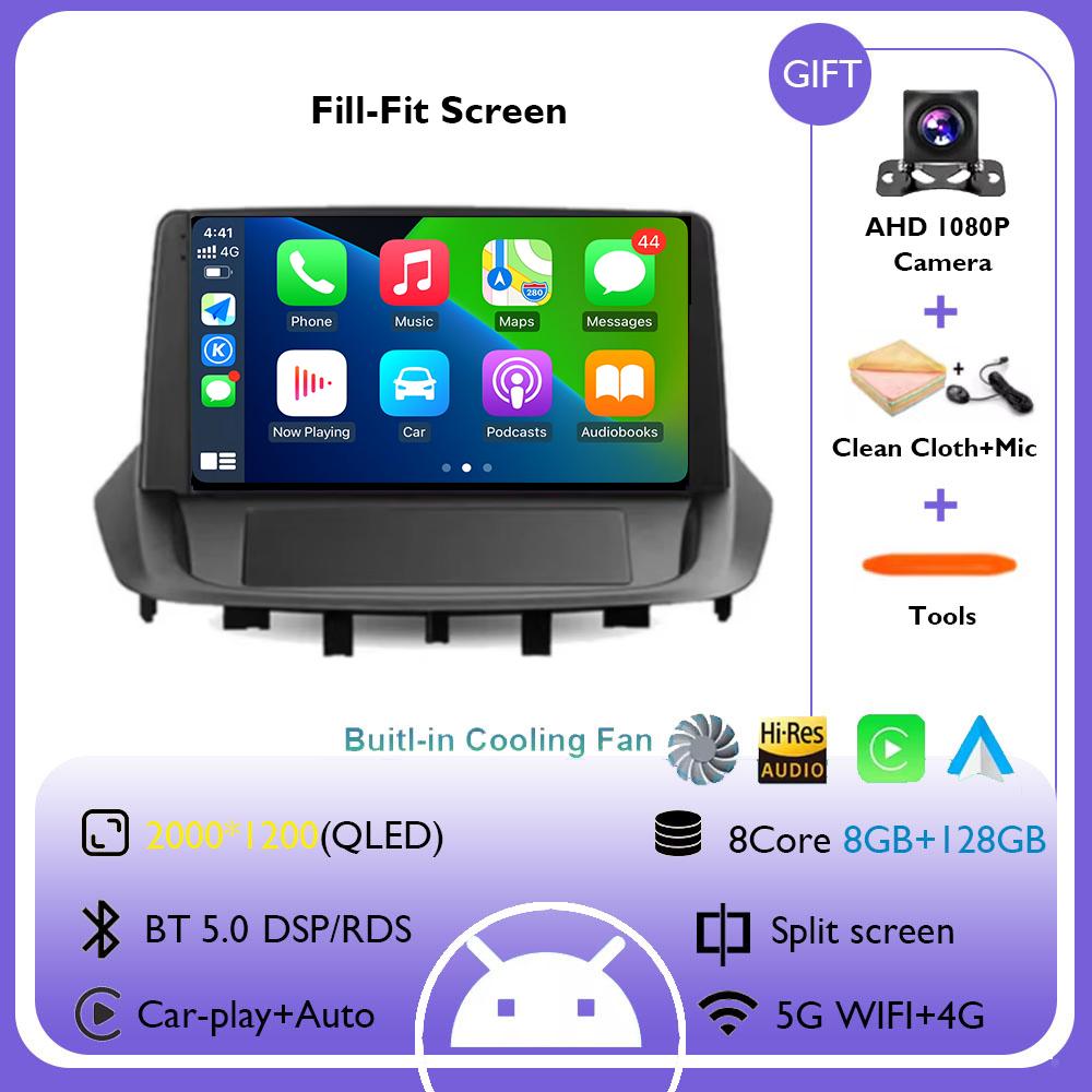 9" For Renault Fluence 1 2009 - 2017 Android 14 Carplay Car Radio Navigation Multimedia GPS Player Stereo WiFi+4G BT 360 Camera