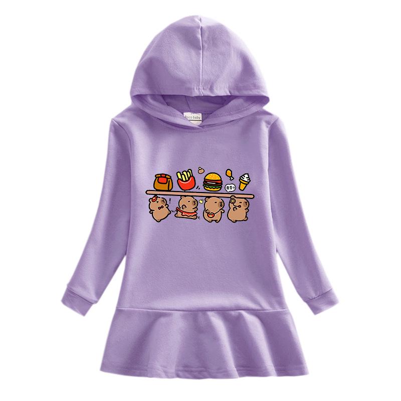 Ruffle Cartoon Rainbow Hoodie Dress - Girls' Long Sleeve Princess Style