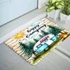 1pc 2D Flat Happy Camping RV Caravan Forest Sun Flannel Door Mat Non Slip Outdoor Theme Rug For Entryway Porch Floor