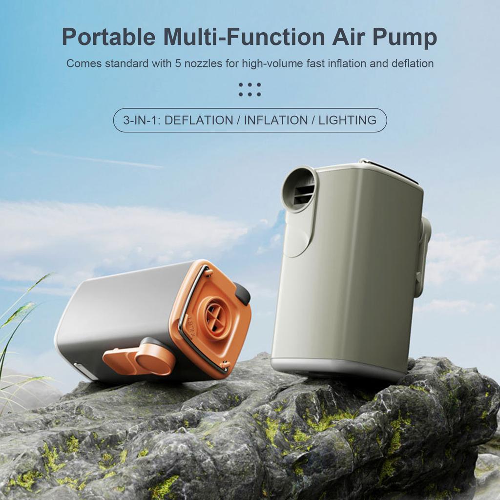 Portable Air Pump with Camping Light Rechargeable Inflate Deflate Pumps 1300mAh for Pool Floats/Air Bed/Vacuum Storage Bags