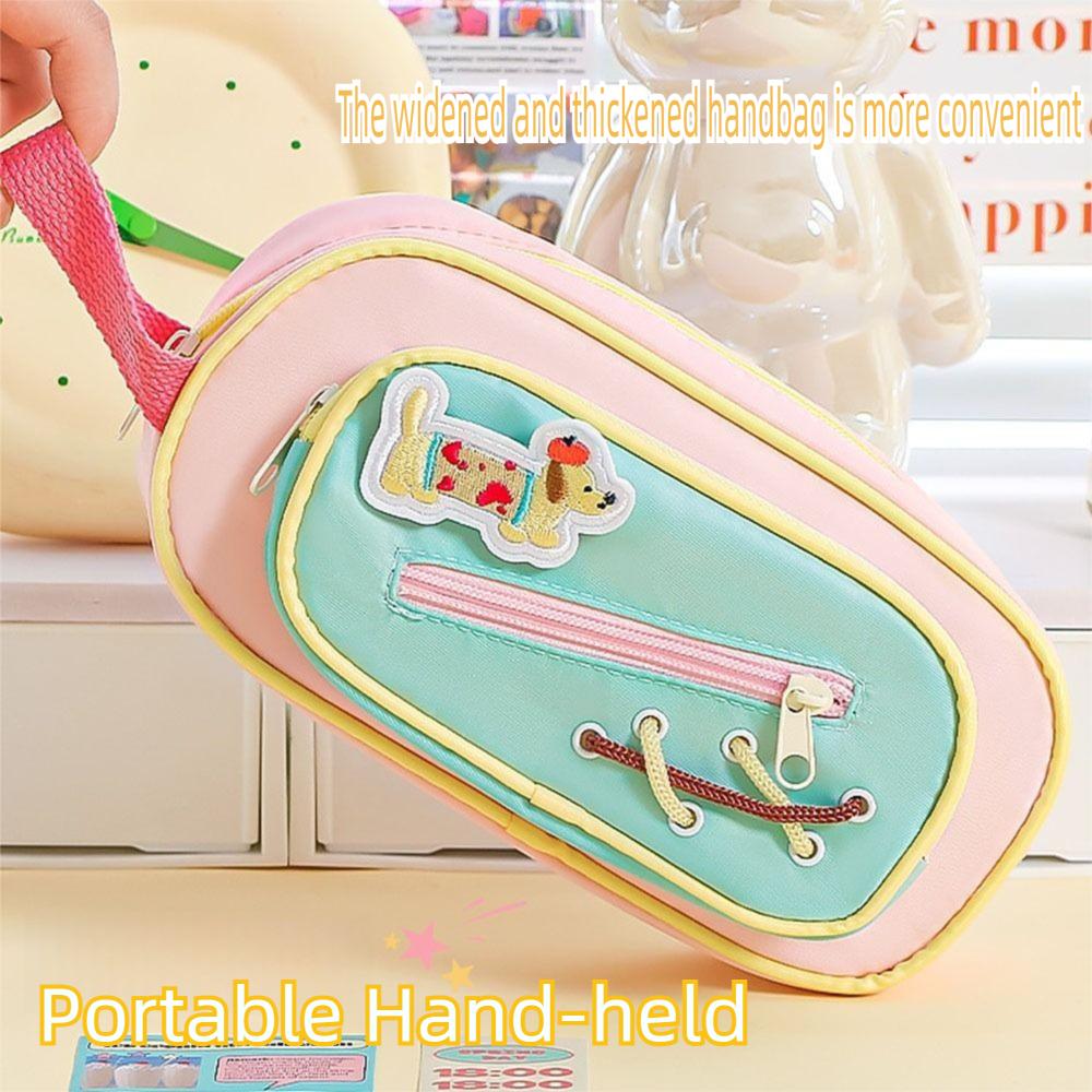 Large Capacity Pen Bag Hand-held Pencil Bags Dopamine Contrast Pencil Case  School Office Supplies