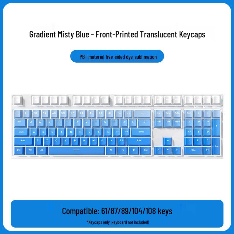 PBT Gradient Color Mechanical Keyboard Keycaps, Personalized Double Shot, Side Printed, Translucent, Five-Sided Dye Sublimation, Full Set