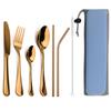 Portable Dinnerware Set Knife Fork Spoon Metal Straw Cutlery Set Tableware With Box Bag For Travel Hiking Picnic Dinner Set