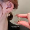 Silver Needle Cubic Zirconia Star C-Shaped Stud Earrings - Sweet & Cool Style, High-End Retro Feel