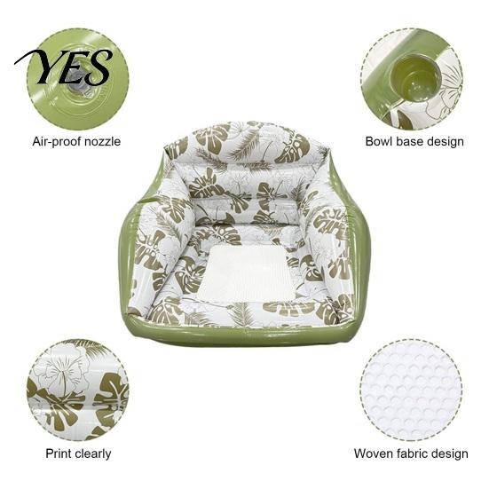 Inflatable Water Chair Pool Lounge with Cup Holder, Tropical Leaf Print Blow-up Float Holder Sofa for Adults, Swimming Party Beach Lake Essentials