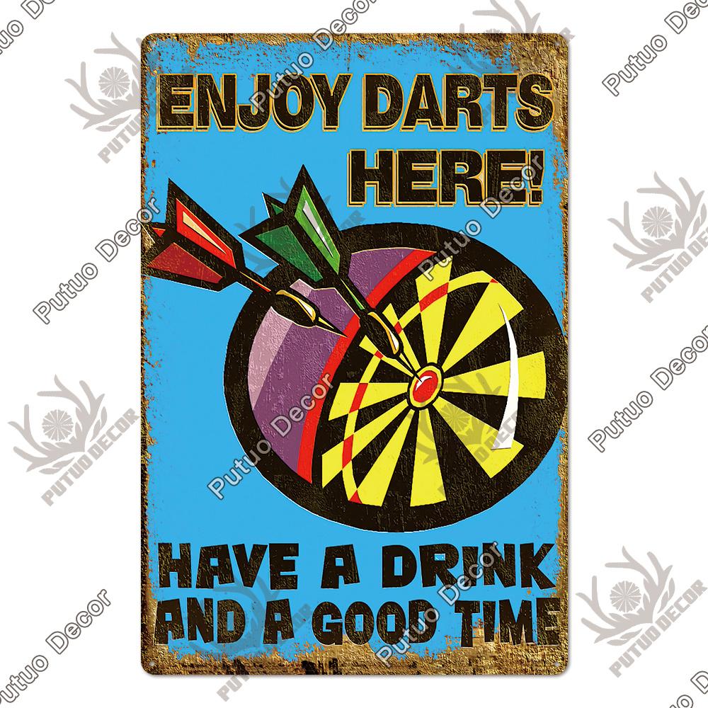 Putuo Decor Vintage Tin Sign Darts Game Metal Plaque Retro Posters for Garage Man Cave Room Home Wall Art Decorations