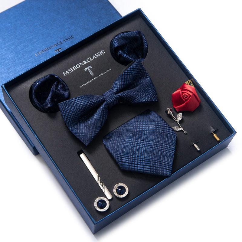 Men's 8-Piece Formal Accessory Set: Bow Tie, Corsage, Brooch, Cufflinks for Weddings.