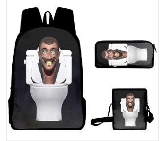 Skibidi Toilet Man Spoof Schoolbag Primary And Secondary School Backpack Satchel Pencil Bag Backpack Three-Piece Set