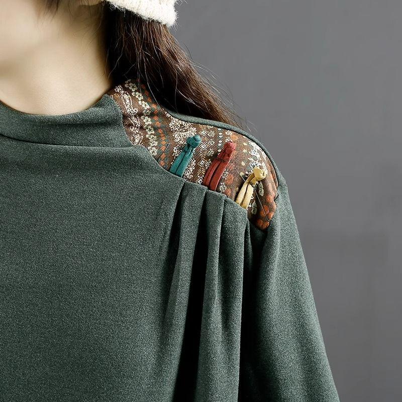 Ethnic Style Retro German Velvet Women's Sweatshirt, 2024 Autumn/Winter, Loose Stitching Pullover, Warm Base Layer