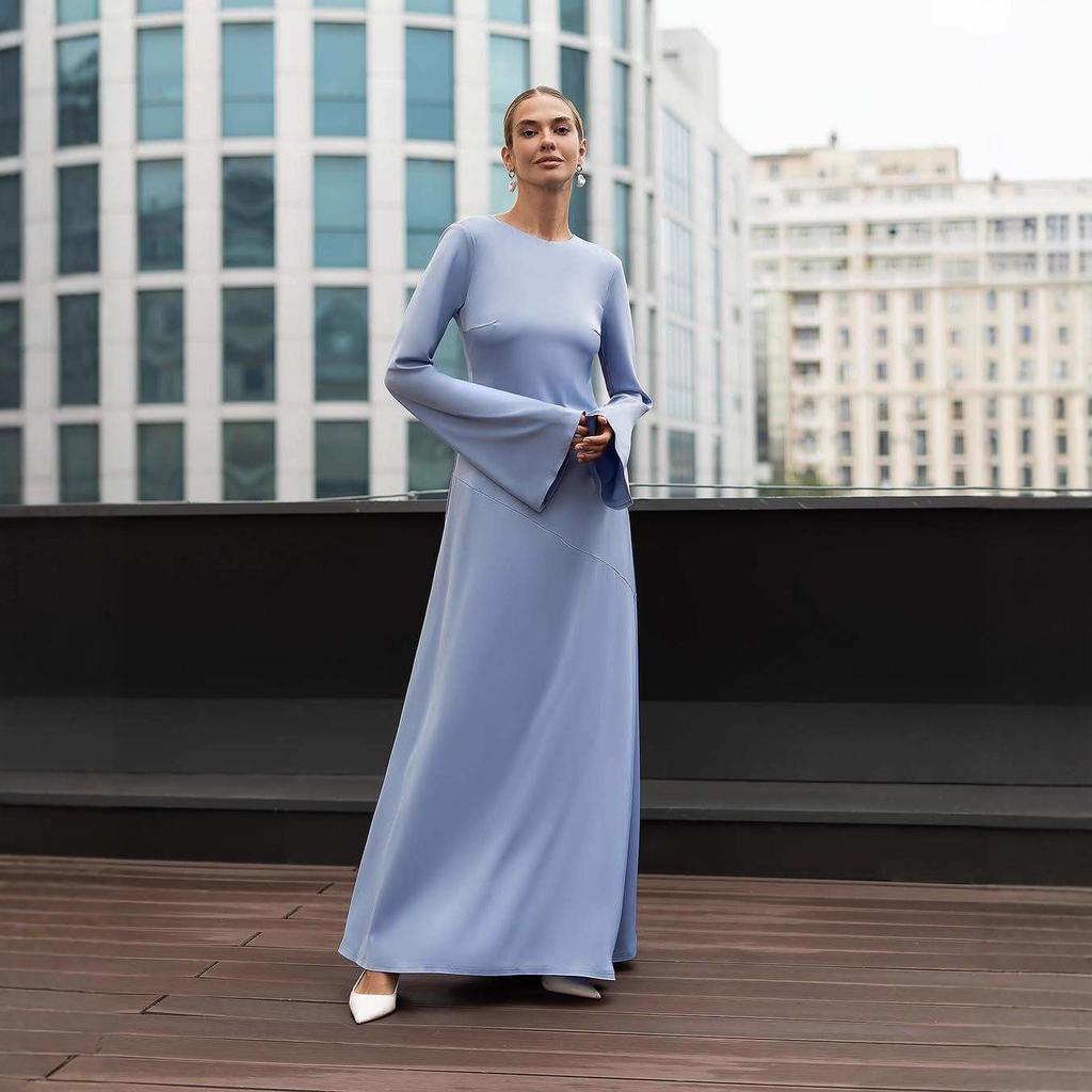 Abito da sera da donna autunno 2025 senza schiena a vita alta con spacco e design allacciato