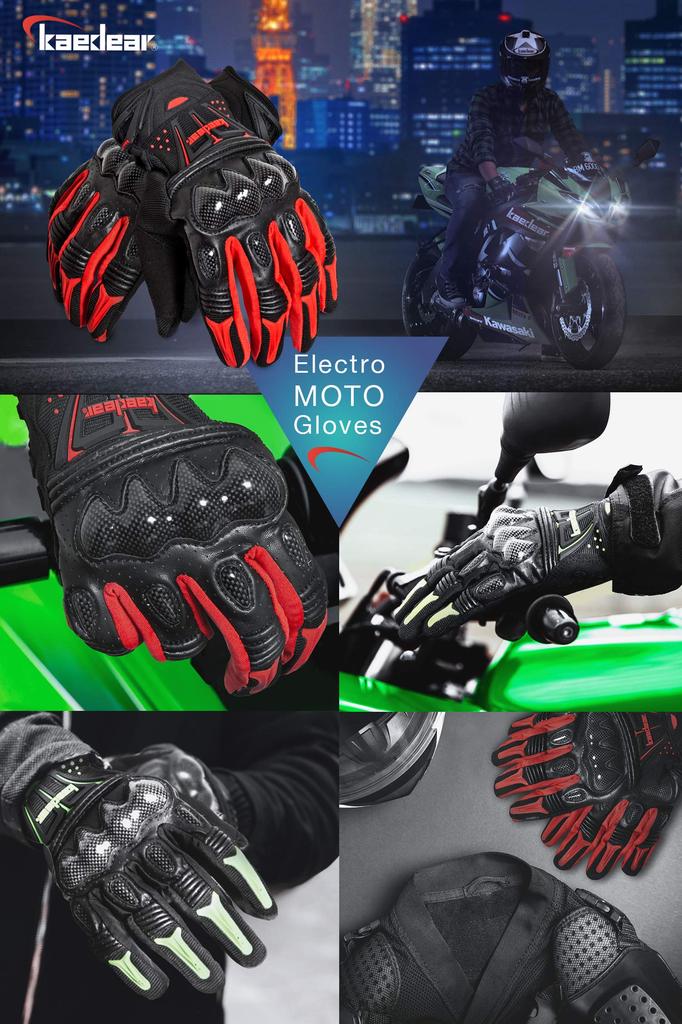 Kaedear Motorcycle Smartphone Genuine Goatskin Leather with Perforated Leather and Carbon Fiber Touchscreen for and Gloves, Compatible, Protector,