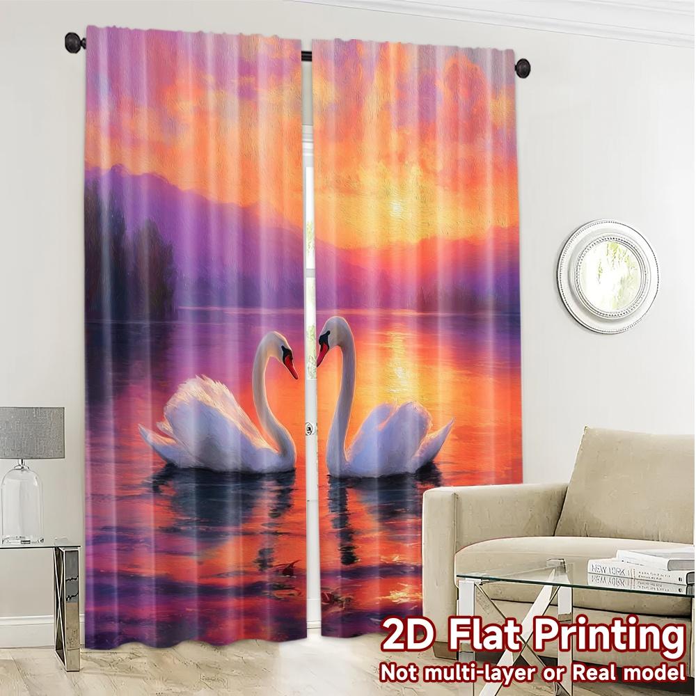 2pcs   2D FLAT PRINTING Curtains (Without Rod) SwanHarmony Popular Curtains Digital Printed Durable 100% Polyester Fabric