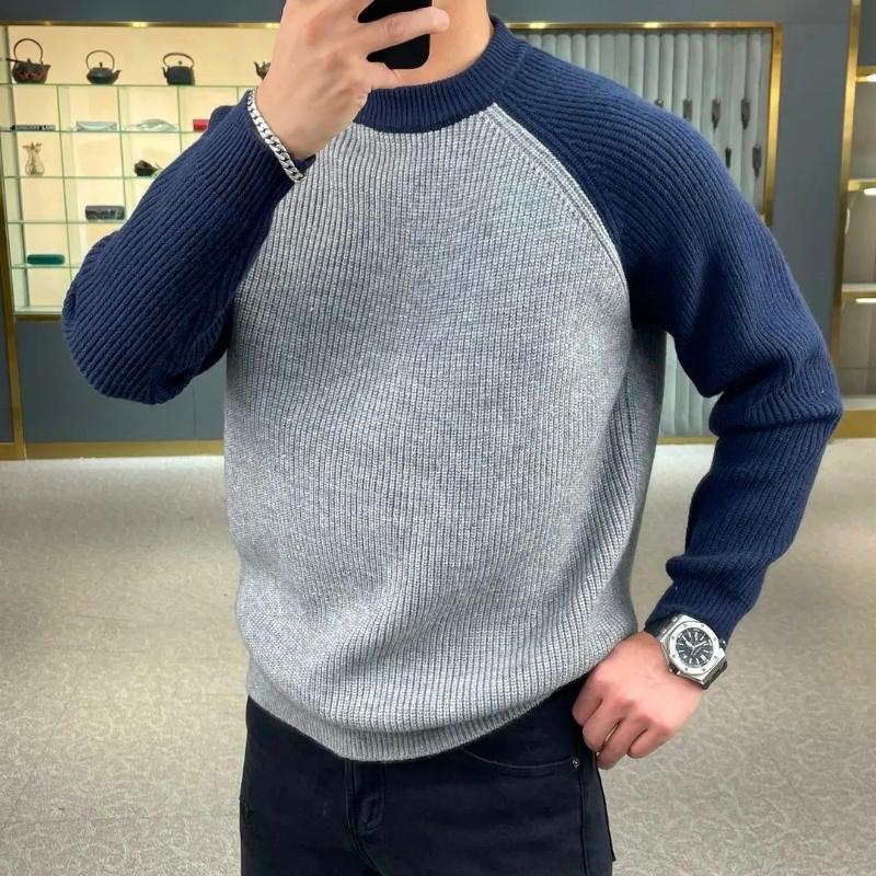 

Knit Sweater Jacket for Men Raglan Winter Contrasting Color Splicing Bottoming Shirt Long-sleeved Loose Round Neck Sweatshirt Sweater XS сірий