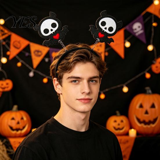 Comfortable Spooky Headband Halloween for Kids Adults, Glitter Pumpkin Bat Ghost Eye-catching Skull Hair Accessories Cosplay Dress Up Party