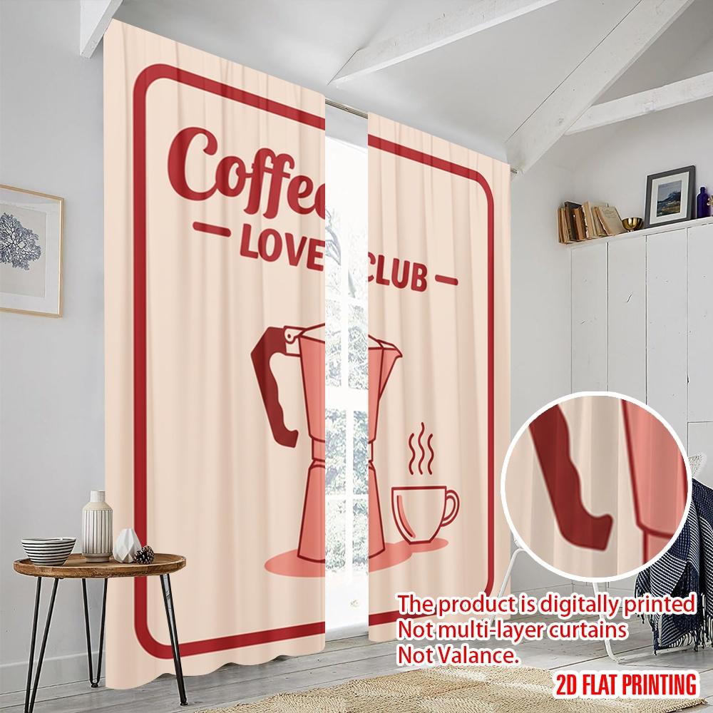 2pcs 2D Flat Printing Party Curtains Coffee Lover Club Moka Pot Polyester Without Electricity Holiday Decorations Perfect for