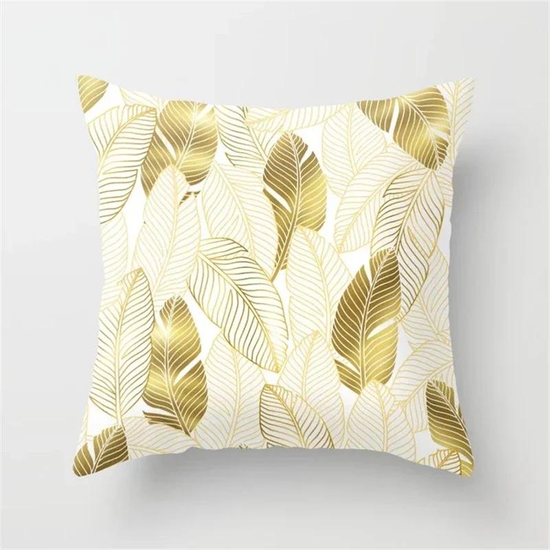 Rose Gold Pink Palm Pillowcase Tropical Plants Polyester Cushion Cover Pillowcase For Living Room Sofa Car Home Decor 45X45Cm