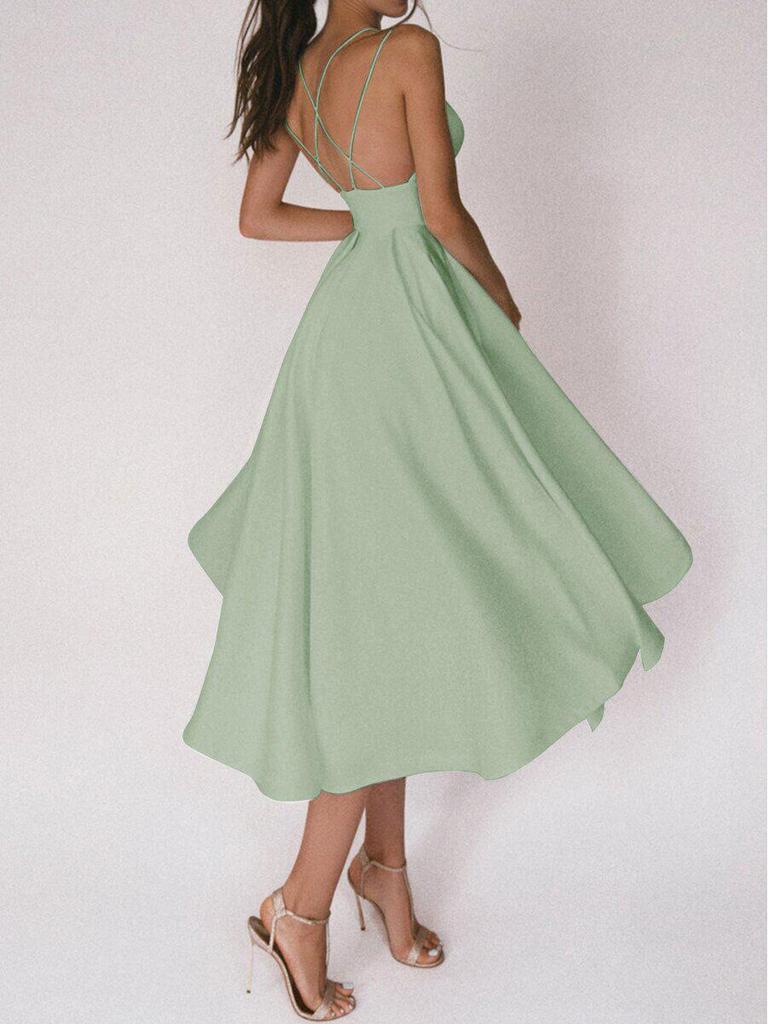 Multi-Color European & American Women's Sexy Swing Evening Dress with Spaghetti Straps