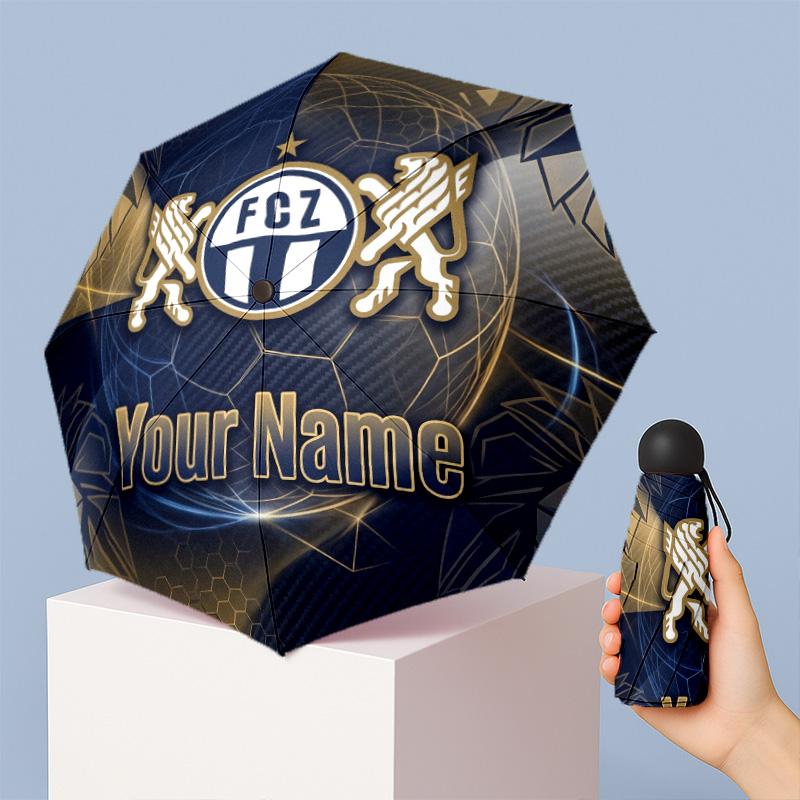 FC Zürich Manual Five Fold 8 Rib Umbrella Support Custom Text, Lightweight Travel Umbrella