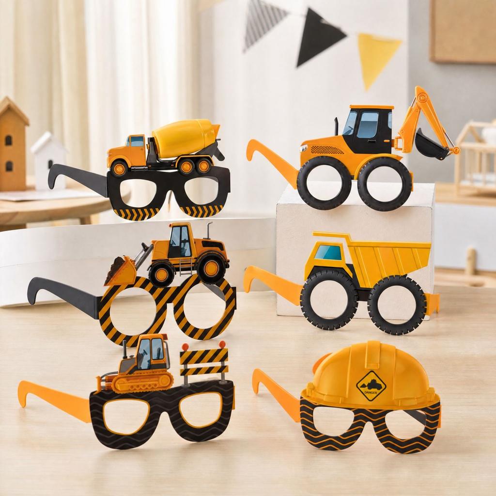 Construction Truck Party Glasses, Excavator & Shaped Decorations for Kids Birthday