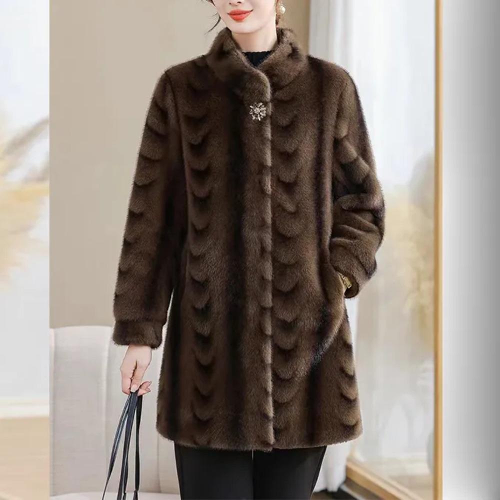 Mother's Winter Mid-length Mink Fleece Coat New Middle-aged and Elderly Women's Fur One-piece Thickened Sheep Shearling Coat