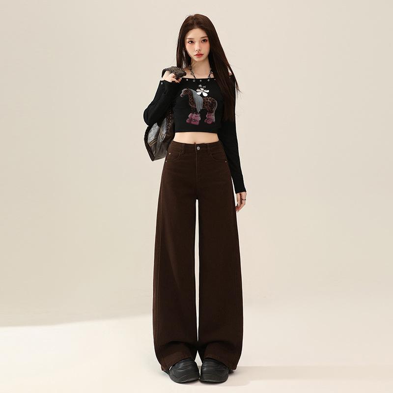 Retro blue wide-leg jeans women's autumn new straight loose high-waisted elastic and thin floor-mopping pants