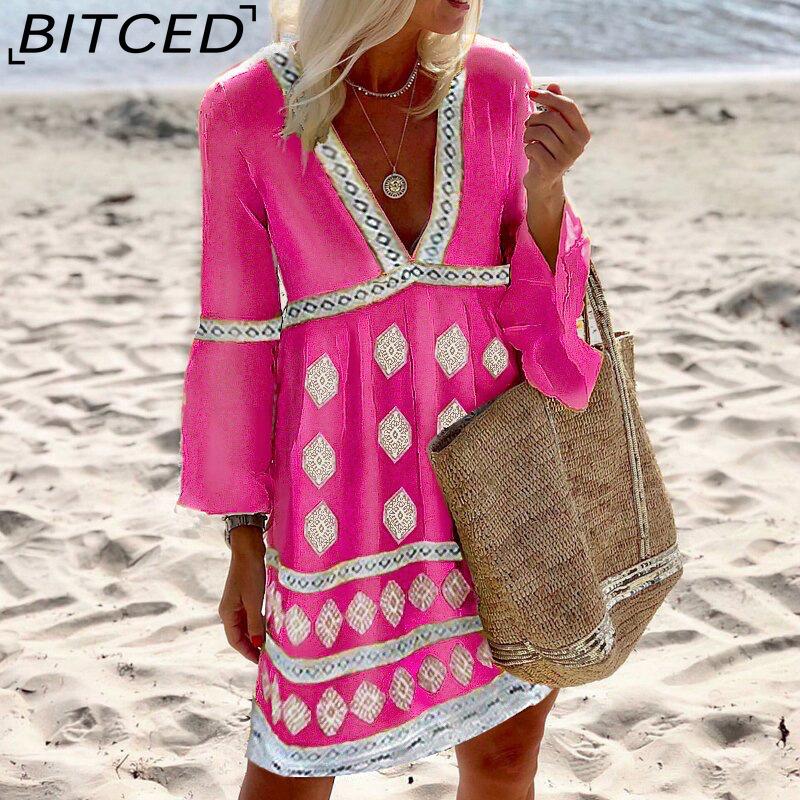 BITCED Women s Customised Print Mid-Length Long-Sleeved Dress S