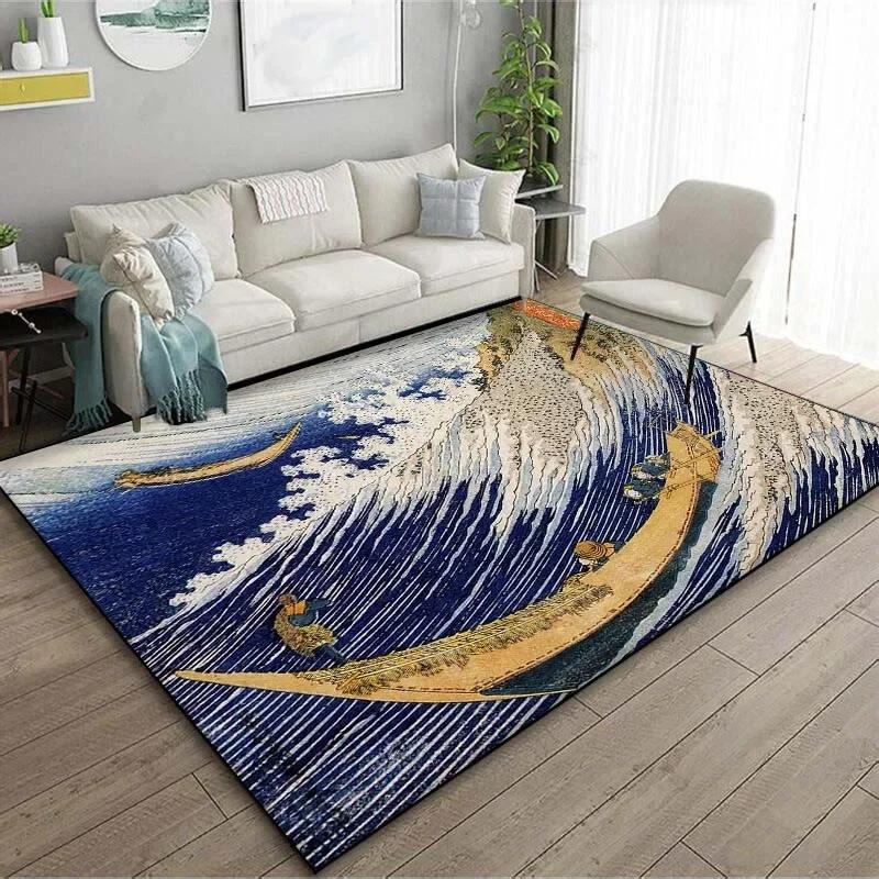 Great Wave Carpet Mat Rug Starry Night Ukiyo-e Japanese Art Fusion Home Decoration Floor Mat Carpets Living Room Bedroom Decor
