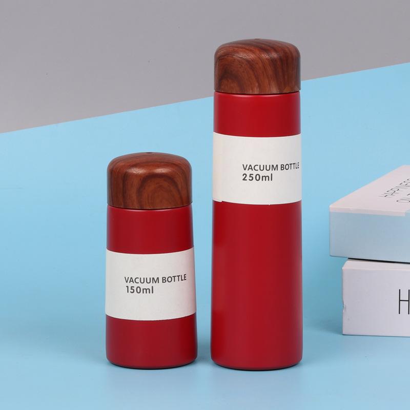 Mini Small Straight Cup Pocket Two New Lovely Ladies Cup Vacuum Vacuum Cup Wood Grain Cover Korean Version of Creative Water Cup