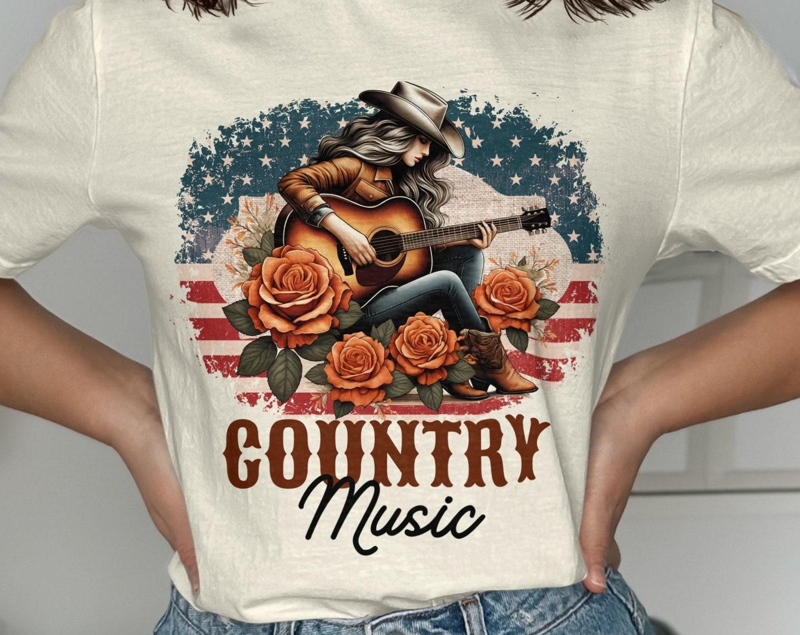 Vintage Country Music Guitar T-Shirt: Cowgirl Graphic Tee L