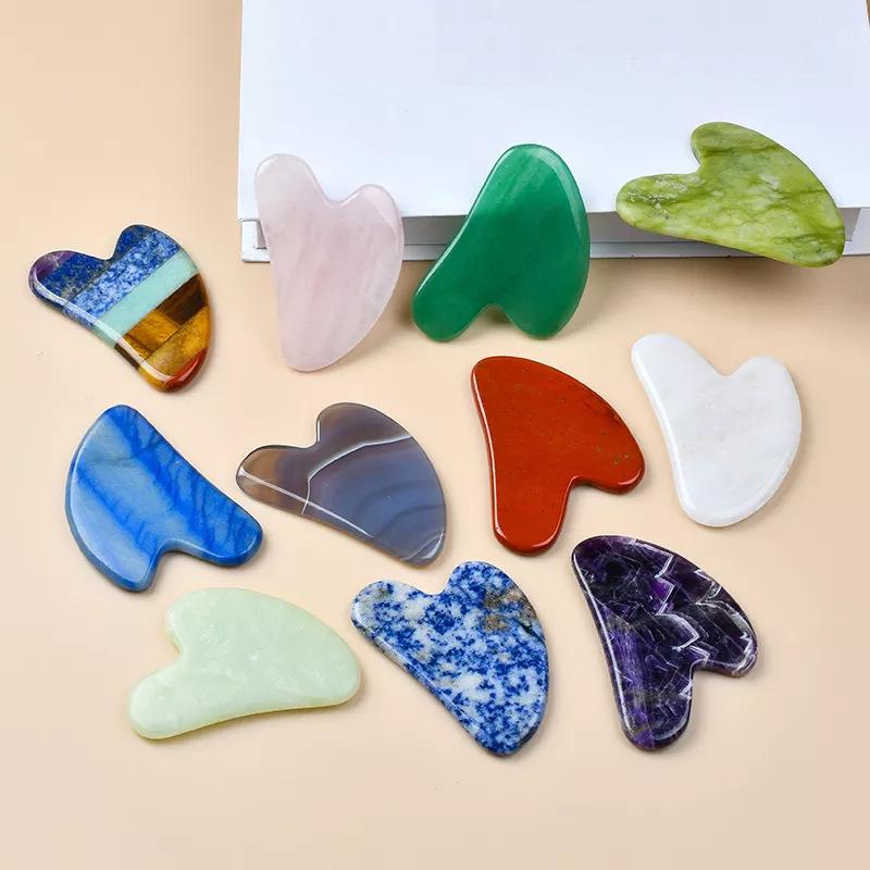 Outil de Massage Facial Gua Sha en Quartz Rose en Forme de Cœur