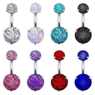 Sexy Doppelter Runder Kristall Zirkon Bauchnabelpiercing Bar Chirurgischer Stahl Strass Körperpiercing Schmuck
