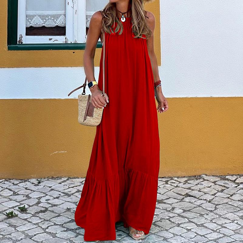 Spring and Summer Women's Dress Fashion Sleeveless Hanging Neck Long Beach Dresses