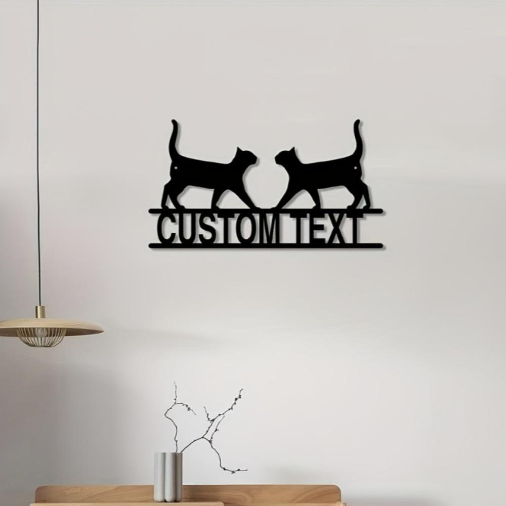 Metal Cat Door Sign, Personalized Address Plaque, Home Wall Decor, Easy Mount, Unique Gift