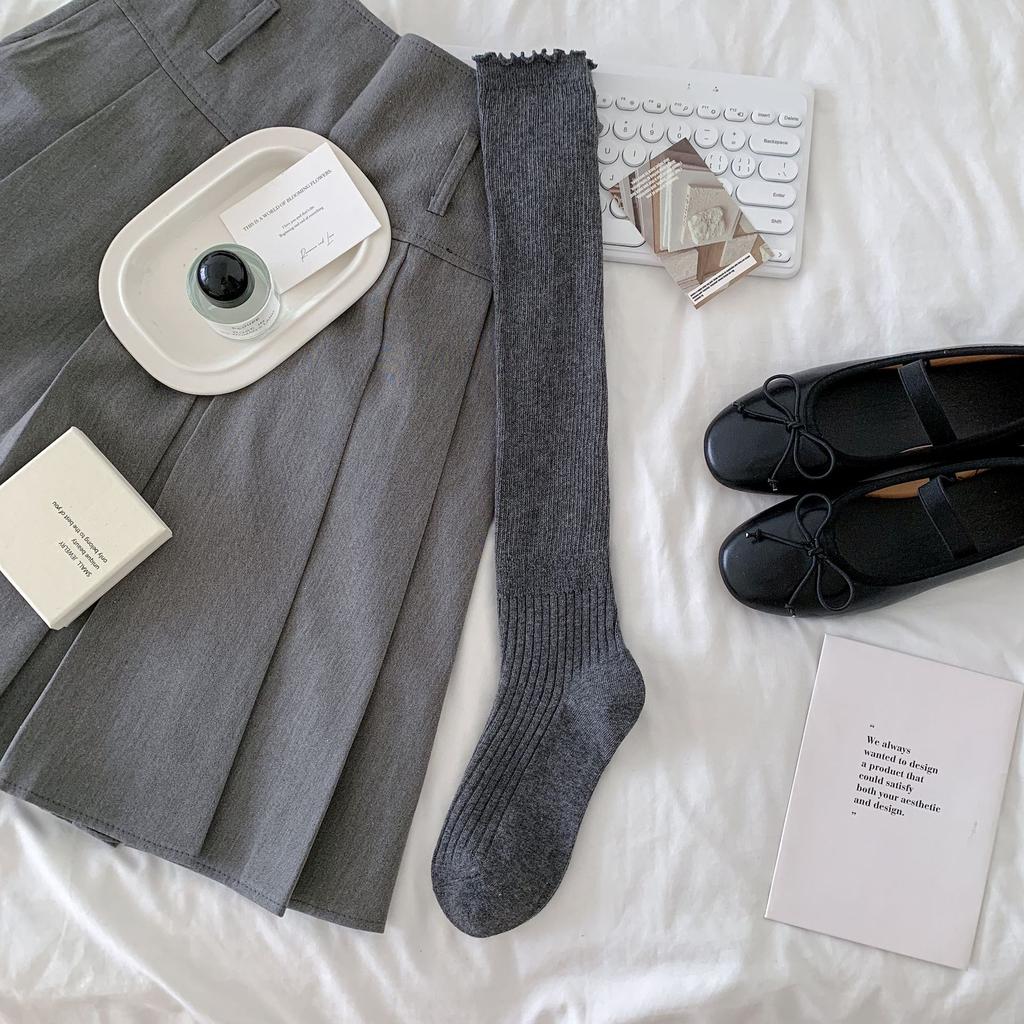 In The Early Autumn Of 2025, New Products, Fungus Edge Calf Socks, Bow Splicing, High Tube Solid Color Jk Knee Socks, Stacking Socks