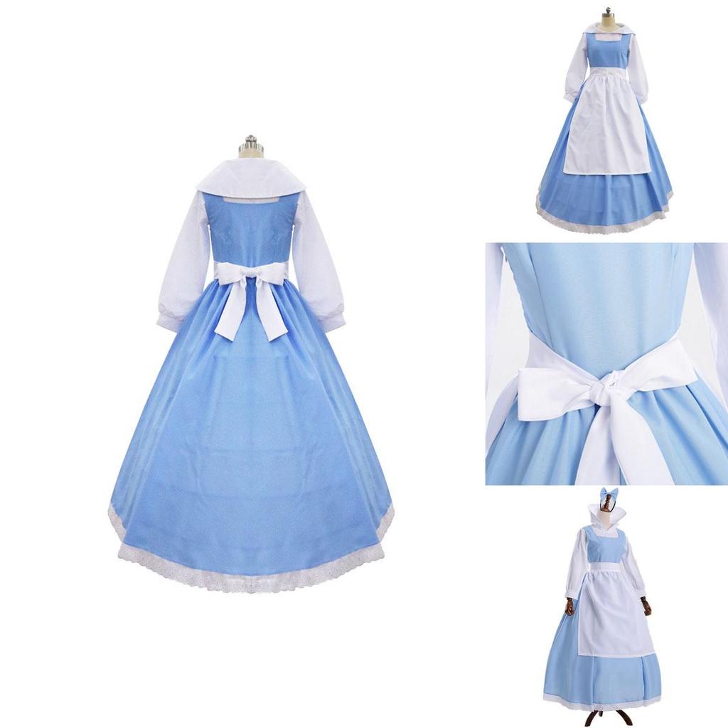 Elegant Beauty And The Beast Belle Blue Maid Dress With Exquisite Workmanship For Halloween
