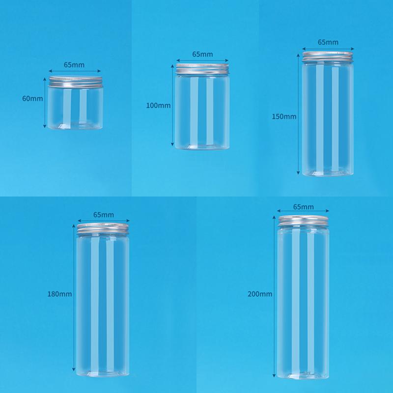 Aluminium-Verpackungsflasche Haustier Klar Leere Versiegelte Flasche Runder Eimer Lagerung Keksglas Lebensmittelqualität Versiegelte Dosen Behälter Tank