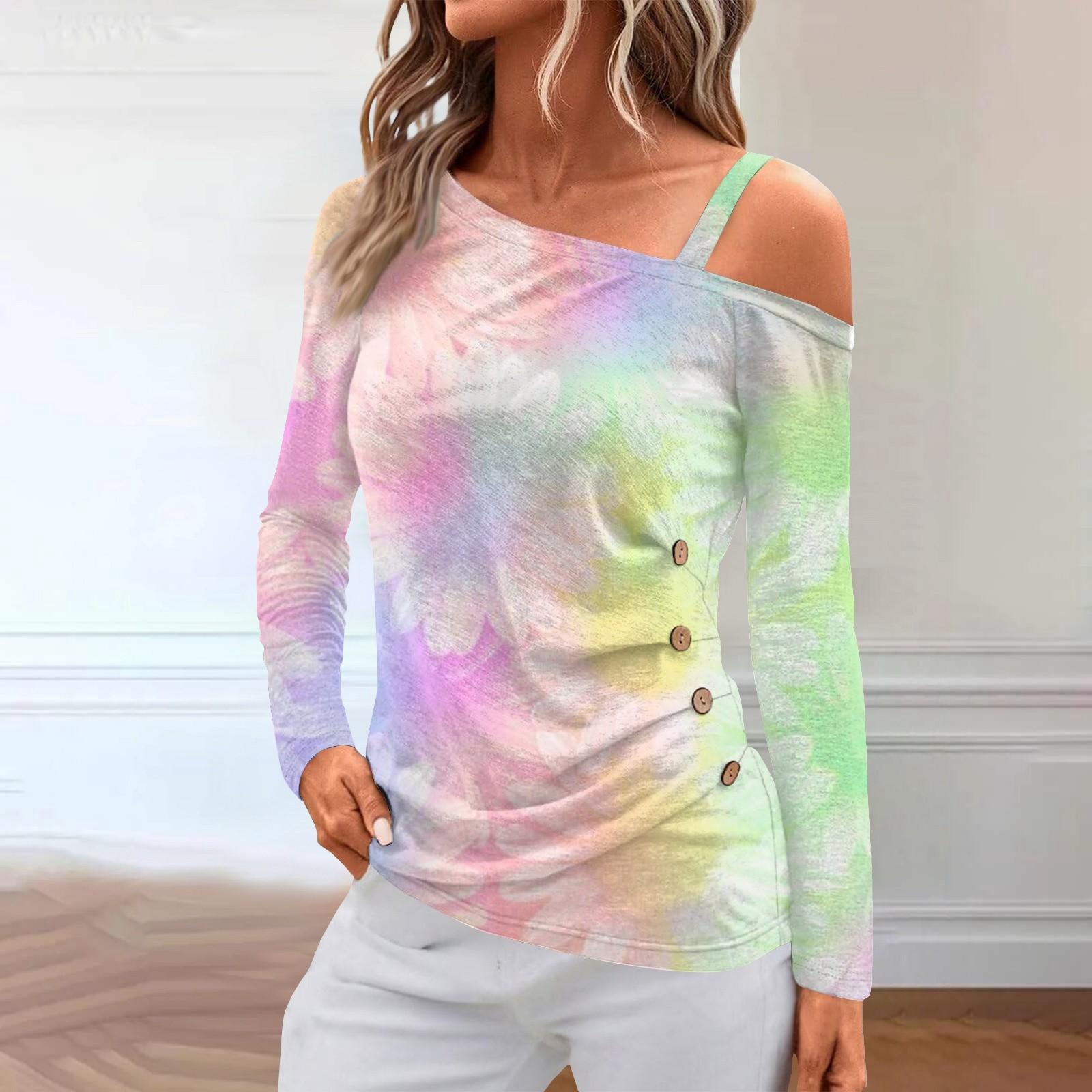 

Женские топы с открытыми плечами, плиссированные футболки с асимметричным вырезом и длинными рукавами XL