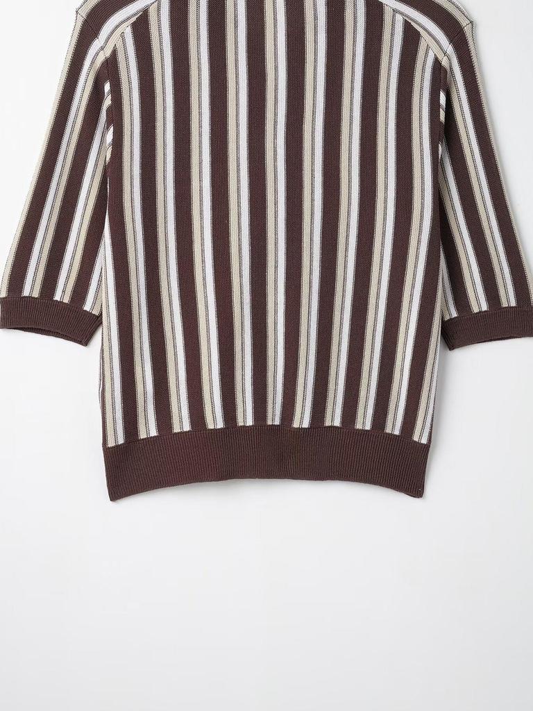 2025 Summer European & American Striped Knit Polo Jacket