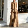Tenues d'été 2 pièces pour femmes Haut dos nu à bretelles sans manches et Pantalon large Ensemble assorti Décontracté Vacances Ensemble de détente