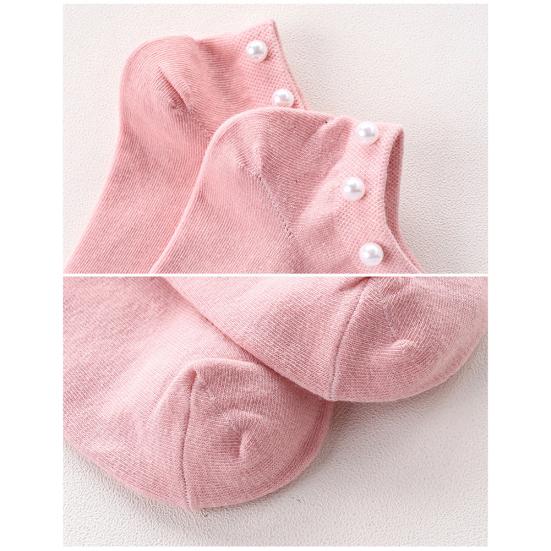 Women's Solid Color Faux Pearl Beading Breathable Cotton Low Cut Ankle Socks
