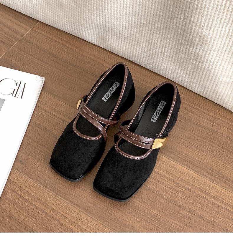 Fashion temperament French retro square head thick heel light mouth single shoes women's 2025 new spring and autumn height increase Mary Jane shoes